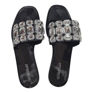 Olivia Miller Sophie Black Embellished Jelly Slides
